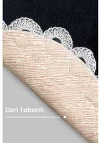 Resim Gülruba Oval Siyah Çeyizlik Dantelli 2'li Banyo Paspası Seti Kaymaz Tabanlı Klozet Takımı 