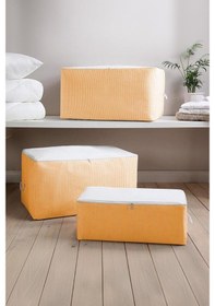 Resim Turuncu Çizgili Medium Baza Çekyat Altı 3 Adet Hurç 50x30x20 Cm Turuncu 