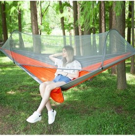 Resim Taşınabilir Açık Kamp Sivrisinek Ağları İle Tam Otomatik Naylon Paraşüt Hamak, 250 X 120cm Gümüş Gri / Turuncu Gri - Turuncu 