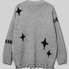 Resim Örümcek Y2K Streetwear Uzun Kol Örme Kazak - Gri / XL 
