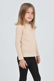 Resim Kız Çocuk Okul Omuz Çıtçıtlı Tişört Bej 