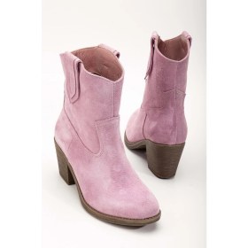 Resim Analin Shoes Kadın Deri Yumuşak Süet Western Kovboy Bot - Pembe Süet 
