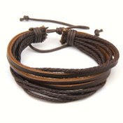 Resim 1 adet Çok Katmanlı El Yapımı PU Deri Bileklik, Şık Kaplamasız Manşet, Erkekler ve Kadınlar için Retro Stil Yaratıcı Sarma Aksesuarı 