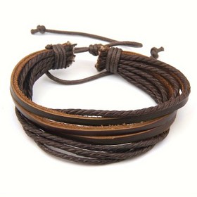 Resim 1 adet Çok Katmanlı El Yapımı PU Deri Bileklik, Şık Kaplamasız Manşet, Erkekler ve Kadınlar için Retro Stil Yaratıcı Sarma Aksesuarı 