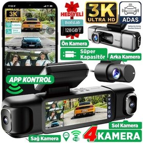 Resim 360+ Botslab G980h Pro 3k 4 Kameralı Wifi+gps Akıllı Araç İçi Kamera +150 Geniş Açı+yaya Algılama+gece Görüşlü 128gb Hafıza Kartı 