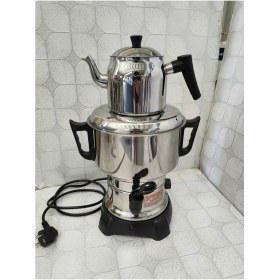 Resim Gri Elektrikli Semaver 4.5l Paslanmaz Çelik Su Isıtıcı ve Çay Makinesi 