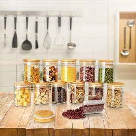 Resim Morponi 12 Adet Bambu Kapaklı Borosilikat Cam Kavanoz Mini 200 Ml Kaşıklı ŞEffaf 