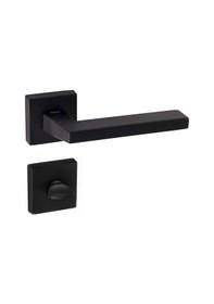 Resim Doğanlar Parma Kare Rozetli Kapı Kolu Mat Siyah Wc 