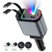 Resim SAN.COMO 66W Genişletilebilir Araç Şarj Aleti, 4'ü 1 Arada Araç Şarj Cihazı, Geri Çekilebilir Kablo 80.01 cm ve 2 Portlu USB Adaptör, USB C Araç Şarj Cihazı, 180° Serbest Yön Ayarlama, Dolaşmaz Tasarım, Yıldız Işıkları Teknolojisinde Dört Birlikte Teleskopik Araç Şarj Cihazı USB-C Çift Hızlı Şarj Uyumlu iPhone 16-13/iPad/Android ile Uyumludur Tüm Araçlara 