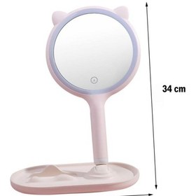 Resim Bucuks Kedi Kulaklı Telefon Standlı Yuvarlak Dokunmatik Led Ayarlı Masa Üstü Makyaj Aynası Renkli 