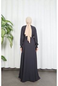 Resim HNT Hayrunnisa Tesettür Beli Dantelli Mevlana Ferace Gri HNT7011 
