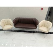 Resim Garden House Papatya Kahve Krem Deri Ofis Büro Koltuk Takımı Metal Ayak 3+1+1 Kahverengi - Krem 