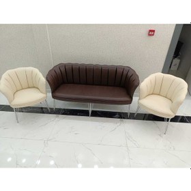 Resim Garden House Papatya Kahve Krem Deri Ofis Büro Koltuk Takımı Metal Ayak 3+1+1 Kahverengi - Krem 