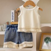 Resim Kızlar için Rahat Fringe Üst + Fringe Şort İki Parça Takım P101291, Dış Mekanlar İçin 
