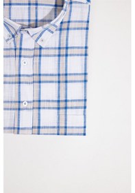 Resim Tudors Erkek Büyük Beden Yaka Düğmeli Kareli Keten Efektli Kısa Kollu Gömlek-34465 Çok Renkli 