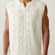 Resim Erkek Yaz Kolsuz V Yaka Tank Üstü, Rahat Hollow Out Örgü Kumaş Yelek, %95 Polyester %5 Spandex, Normal Beden, Düz Renk, Hafif 180g/m², Dışarı Çıkma İçin 