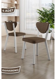 Resim Canisa Arfe Serisi 4 Adet Kahverengi Mutfak Sandalyesi Beyaz Metal İskeletli 1. Sınıf Babyface Kumaş Sandalye Kahverengi Ayaklar Beyaz 