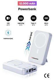 Resim jetucuzal SPRANGE SR-P28M 12000mAh Magsafe Powerbank 15W Kablosuz Şarj, 20W PD Hızlı Şarj, LCD Ekranlı, Standl 