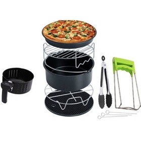 Resim Sones 7'si 1 Arada Air Fryer Aksesuarları 3,5-5,8 Qt Tipi Pişirme Sepeti İçin 7 Parçalı Set Çift Katmanlı Izgara 