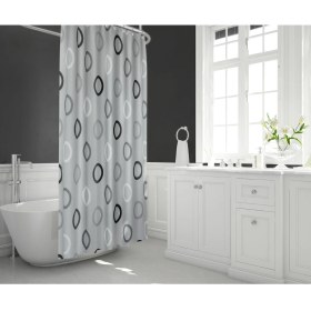 Resim Tropik Home Gri Banyo Perdesi Tek Kanat Polyester Kumaş Duş Perdesi Geometrik Desen Banyo Perde 