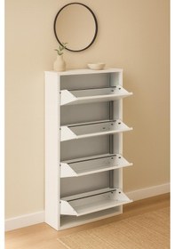 Resim Metal Ayakkabılık 4 Kapaklı Beyaz Beyaz 