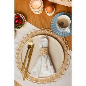 Resim 2'li Rattan Doğal Hasır Örme Amerikan Servis/supla/sunum (33 Cm) (2 Adet) 