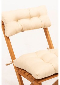 Resim Meya Dekor Sırt ve Oturak Minderli Katlanır Masa Sandalye Bistro Set 3'lü 50x50 Krem 