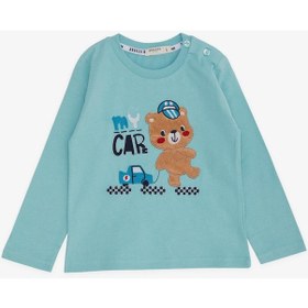 Resim Breeze Erkek Bebek Uzun Kollu Tişört Ayıcık Baskılı Yazı Nakışlı 9 Ay-3 Yaş, Turkuaz Turkuaz 