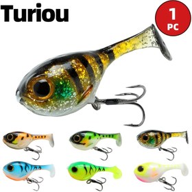 Resim Yumuşak Yüzen Yapay Balık Yemi, Levrek ve Gui Balığı için Siyah Delik 6cm Atlama Balığı Küçük Balon Balığı Deniz Balıkçılığı Üçlü Kanca Balıkçılık Malzemeleri ve Ekipmanları 