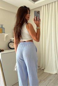 Resim Lady Pixie Gofre Kumaş Yanlardan Cepli Şalvar Pantolon 