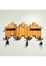 Resim Ahşap Duvar Ve Kapı Askısı Elbise Anahtarlık Askılık Piyano Modeli 4 Askılı Meşe 