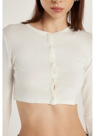 Resim Tudors Kadın Slim Fit Dar Kesim Uzun Kollu Bisiklet Yaka Ekru Hırka-33819 Ekru 