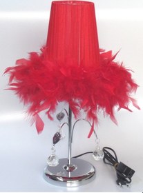 Resim Kırmızı Tüylü Taşlı Abajur Yatak Odası Abajuru Kırmızı 