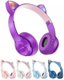 Resim Teknosepetim P47M Kedili Katlanabilir Kulak Üstü Kablosuz Bluetooth 5.0 Kulaklık Ledli Çocuk Kulaklık, Pembe 