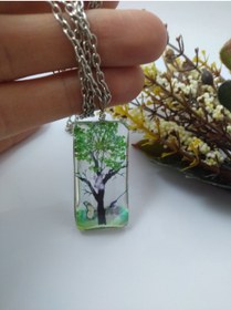 Resim BalıkHediyelik Yaşayan Canlı Kolye Ağaç Desenli Kurutulmuş Gelin Çiçeği- Yeşil Modeli 