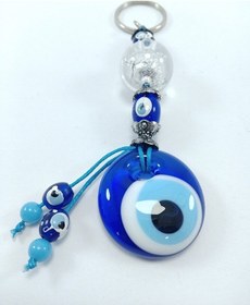 Resim Nazar Boncuğu Anahtarlık El Yapımı Cam Aksesuar Parlak Beyaz Bonc 