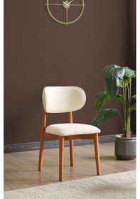 Resim Polo Bukle Kumaş Ahşap Lüks Sandalye Krem 