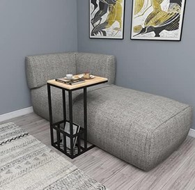 Resim Woodface Prag C Yan Sehpa 45x30 Doğal Ahşap Metal Ayaklı Alt Bölümlü 