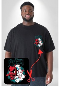 Resim Angemiel Japon Anime Tengu Maske Siyah Büyük Beden Kadın Basic Minimal Baskılı Tişört Siyah 