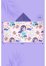 Resim Kapşonlu Çocuk Plaj Havlusu Deniz Kızı Mor 