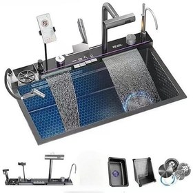 Resim Larens Lüks Dijital Göstergeli Telefon Tutamaklı Eviye Seti 4mm Antrasit - Gri 