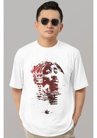 Resim Tasarım 2pac Rapper Şarkıcı Tupac Baskılı Unisex Oversize Tişört Beyaz 