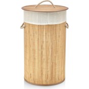 Resim Metra Shop El Yapımı Hasır Katlanır Çamaşır Sepeti Yuvarlak 55 Litre (35CM*35CM*61CM), Doğal Malzemeden Üretilmiş Çamaşırlık (Naturel) 