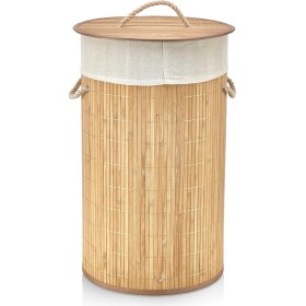 Resim Metra Shop El Yapımı Hasır Katlanır Çamaşır Sepeti Yuvarlak 55 Litre (35CM*35CM*61CM), Doğal Malzemeden Üretilmiş Çamaşırlık (Naturel) 