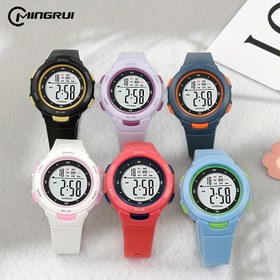 Resim Mingrui Çocuklar için Dijital Saat, 30m Su Geçirmez, Lüminesans Ekran, Çok Fonksiyonlu Alarm Saati, Yuvarlak Plastik Kasa, Kauçuk Kayış, Pil ile Çalışır, Şarj Edilemeyen Düğme Pil, Tarih Ekranı ile, Erkek ve Kız Çocukları için 