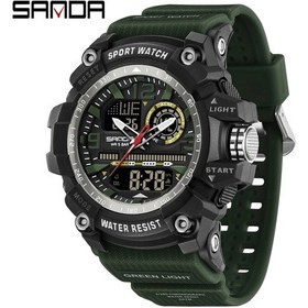 Resim Sanda Açık Spor Erkek Quartz Saat Çift Ekran Çok Fonksiyonlu Tarih Zamanlayıcı Army Green Hayır Altın 