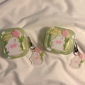 Resim Hava kulaklığı kılıfı için yumuşak termoplastik poliüretan, sevimli tavşan lityum deseni, karışık renk, AirPods 1/2/3/4/Pro/Pro2 için 