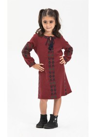 Resim Uzun Kol Mahur Çocuk Pazen Elbise Bordo Brd Bordo 
