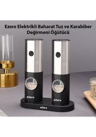 Resim Ezere Elektrikli Baharat Tuz Ve Karabiber Değirmeni Öğütücü Siyah 