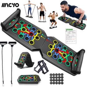 Resim MACYO 28 Delikli Push-Up Tahtası ve 2 Direnç Bandı - Çok Fonksiyonlu Ev & Spor Salonu Egzersiz Ekipmanı, Göğüs Kası Antrenörü, Güç Antrenman Cihazı, Atlama İpleri & Saplar Dahil, Dayanıklı PP Malzeme, Siyah, Spor Salonu Aksesuarları 